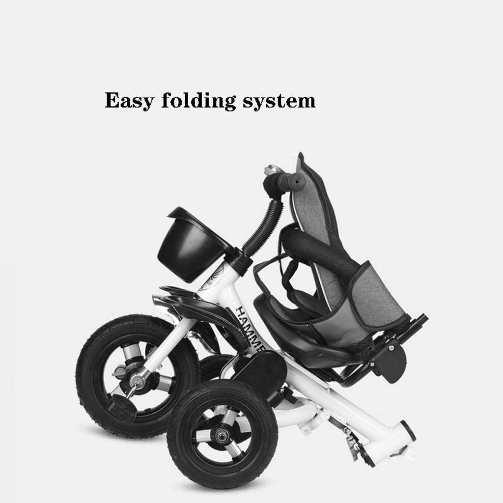 Stroller Wagon Upgrade Children Bicycle Trolley Folding Baby Tricycle with Awning Security Fence Increase Storage Basket Best Gift for Kids (Color : Gray) Over 1 Year Old Girl Gifts