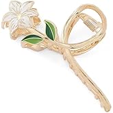 White Lily Metal Hair Claw Clips, Large Hair Claw Nonslip Hair Barrettes Non-Slip No Broken Strong Hold Hair Clamps Fashion Hair Accessories for Woman and Girls With Long Thick Thin Curly Hair