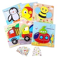 Wooden Jigsaw Puzzles, 6 Pack Vehicle and Animal Puzzles for Kids 1 2 3 Years Old Educational Toys Toddlers Boys and Girls