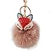 Generic Real Fox Fur Ball with Artificial Fox Head Inlay Pearl Rhinestone Key Chain for Womens Bag or Cellphone or Car Pendant (Brown)