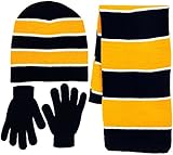 Boy's 3 Piece Knit Hat, Scarf & Gloves Set (Navy-Yellow)