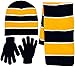 Boy's 3 Piece Knit Hat, Scarf & Gloves Set (Navy-Yellow)