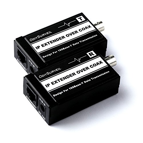 OdiySurveil(TM) IP Extender Over Coax Kit,Ethernet Extender Set Over Coaxial Cable (EoC) for IP Security CCTV Cameras,Up to 1300FT OdiySurveil(TM) IP Extender Over Coax Kit,Ethernet Extender Set Over Coaxial Cable (EoC) for IP Security CCTV Cameras,Up to 1300FT