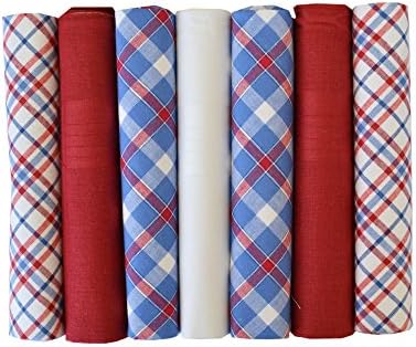 7 Pack Mens/Gentlemens Dyed & Printed Handkerchiefs 100% Pure Cotton, Various Assorted Colours