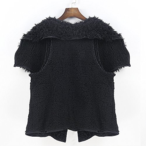 AOJIAN Women Jacket Sleeveless Outwear Vest Plush Pocket Gilet Waterfall Open Front Waistcoat Coat Black - Thumbnail 4