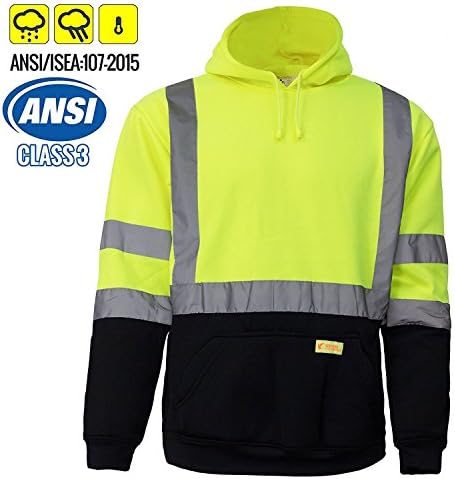 Troy Safety TSH8312 High Visibility Class 3 Sweatshirt, Knit Lining Hooded Pullover, Black Bottom, Men's ANSI (2X, Lime)