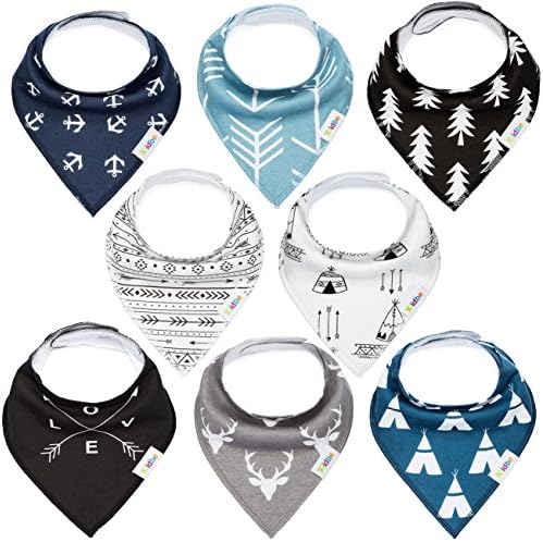 Baby Bandana Drool Bibs for Teething Newborns and Toddlers (8 Pack), Unisex Dribble Scarf for Boys &amp; Girls, Organic Cotton and Waterproof Polyester Back, Ultra Absorbent and Hypoallergenic by Kiidbe