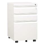 DEVAISE 3-Drawer Mobile File Cabinet (Under Office Desk), Assembled Except Casters, Fits Letter/Standard Sizes, White