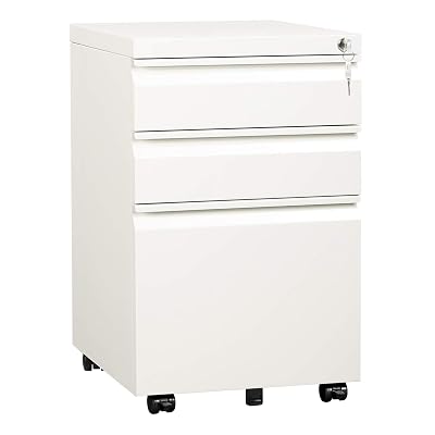 DEVAISE 3-Drawer Mobile File Cabinet (Under Office Desk), Assembled Except Casters, Fits Letter/Standard Sizes, White
