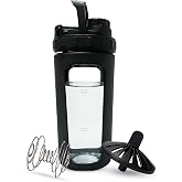 BYLWORKOUT 26 oz Glass Shaker Bottle with Silicone Sleeve and Mixing Ball | Borosilicate Glass Shaker Cup with Silicone Sleeve, Leakproof Lid for Protein Shakes, Smoothies, Gym, Workout &amp; Travel
