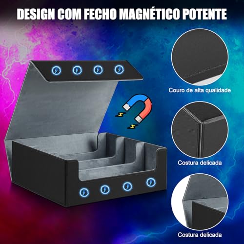 Estojo de Baralho para Cartões Colecionáveis 2400+, Caixa de Baralho com 3 Divisóriasdeck Box, Caixa de Armazenamento de Cartões para Cartas Colecionáveis, Deckcase com Couro PU
