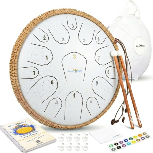 Balmy Drum The - 15 Note 14 Inch Steel Tongue Drum, Steel Drum Instrument, Drums For Adults, Set for Kids with Music Book, Handpan Drum, Mallet and Ca