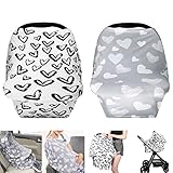 TUTUWEN [2Packs] Nursing Cover - Breastfeeding Cover Super Soft Cotton Multi Use for Baby Car Seat Covers Canopy Shopping Cart Cover Scarf-Hearts - Love