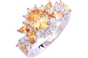 Lozeux Silver Plated Ring Oval Cut Created Rainbow Topaz Cubic Zirconia Filled Engagement Wedding Proposal Promise Band for Women Lovers