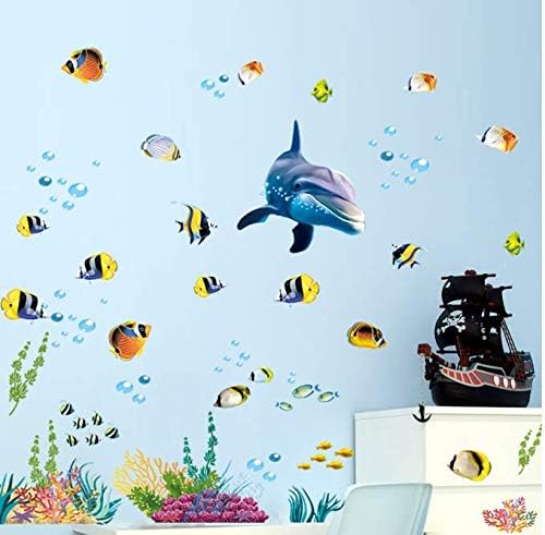 Underwater Sea Fish Shark Bubble Wall Stickers for Kids Rooms Cartoon Ocean Window Bathroom Bedroom Wall Decals Poster Mural 70 * 25Cm