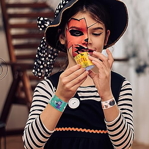 LOVESTOWN 64PCS Halloween Slap Bracelet Bulk, Halloween Slap Bracelets for Kids Snap Bracelets Wristbands for Halloween Giveaways Party Supplies Party Favors 36 Styles