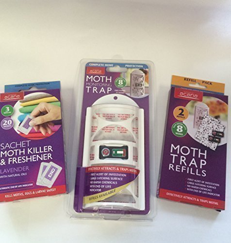 Acana Mottenfalle, 2 Ersatzminen & 20 Lavendel Moth Killer & Dufterfrischer Beuteln Originalverpackung