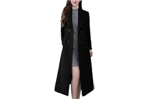 STYESH Women Winter Wool Blend Camel Maxi-Long Coat Notch Double-Breasted Lapel Jacket Outwear Business Casual Trench Coats