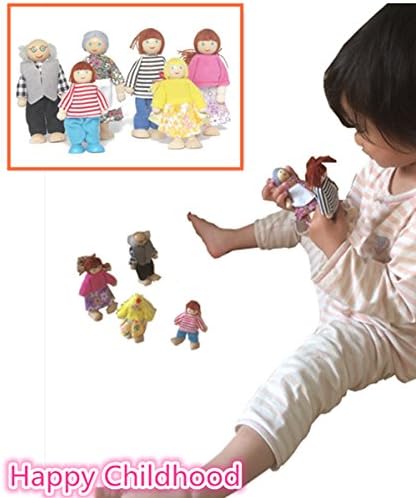 Wtong Wooden Wood Happy Doll Family for Kids Fun Role Playing for Toddlers Girls Boys Chirdren (6, 6 people)