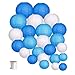 zilue 24pcs Hanging Round Paper Lanterns for Wedding Birthday Party Baby Showers Decoration Blue/White
