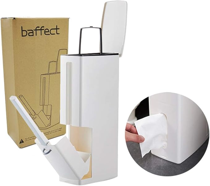 Baffect Bathroom Trash Can and Toilet Brush Set, Waste Bin with Lid