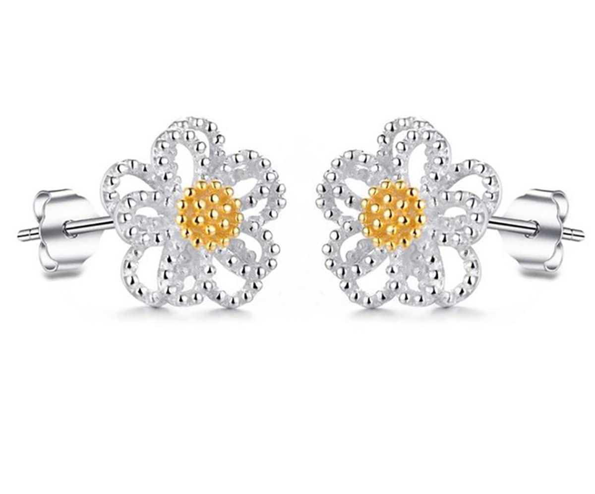 kaguyo silver earrings for women, gold plated 925 Sterling Silver Blossom daisy Earrings, Dainty flower stud earrings For Women Girls