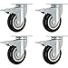 4 Pack Caster Wheels Swivel Plate Brake Casters On Black Polyurethane Wheels (4 inch with Brake)