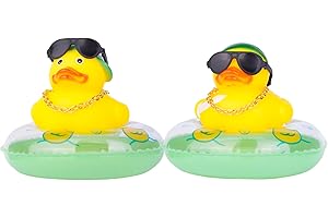 MuMyer Car Rubber Duck 2Pcs Duck Car Dashboard Decorations Yellow Duck Car Ornaments for Car Dashboard Decoration Accessories with Mini Swim Ring Sun Hat Necklace and Sunglasses