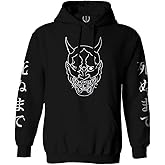 0457. Big Japanese Art White Demon Hannya Graphic Traditional Till Death Anime Gothic Streetwear Sweatshirt Pullover Hoodie