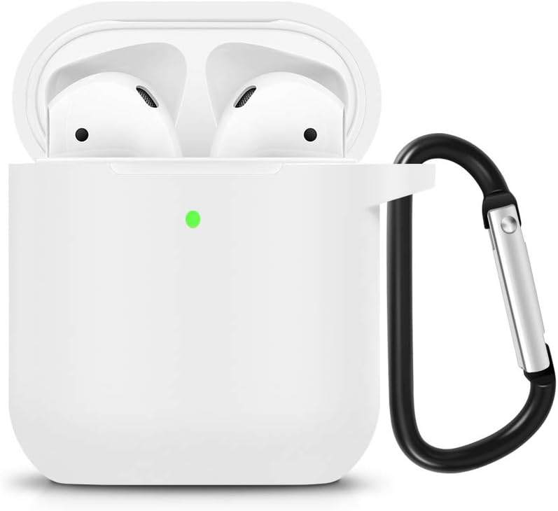 ZALU Compatible for AirPods Case with Keychain, Shockproof Protective Premium Silicone Cover Skin for AirPods Charging Case 2 & 1 (AirPods 2, White)