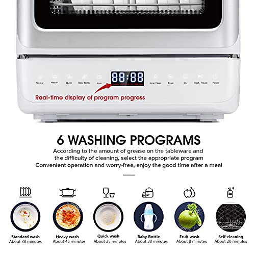 Kwasyo Portable Countertop Dishwasher with 7Liter Builtin Water Tank