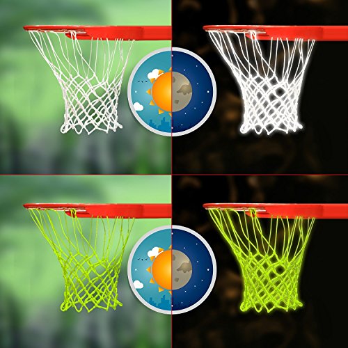 Bomach 2 Pack Basketball Net Glow In The Dark Basketball Hoop Net Professional Heavy Duty Indoor or Outdoor Basketball Sports Luminous Rim Net Replacement Fits All-Weather(White and Green)