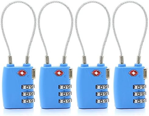 Virocana 3 Dial Combination TSA Lock Set-Your-own Combination Lock, Padlock Luggage Lock Travel Smart Cable Lock for Suitcase Luggage,Travel bags,GYM and Home Use(Blue,4pcs/Set)