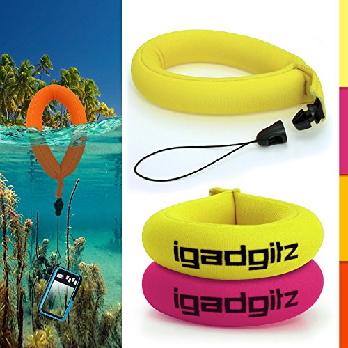 iGadgitz 2 Pack Neon Yellow & Pink Waterproof Floating Wrist Strap suitable for Underwater/Waterproof: Cameras, Video cameras, cases & housing, Marine binoculars + Waterproof Sony phones
