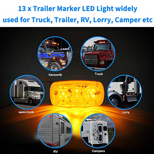 Trailer Marker Lights Amber and Red LED Side Marker Lights Double Bullseye 12 Diodes Clearance Indentification Lights for Trailer Trucks RV SUV Boat (7 Red+6 Amber)