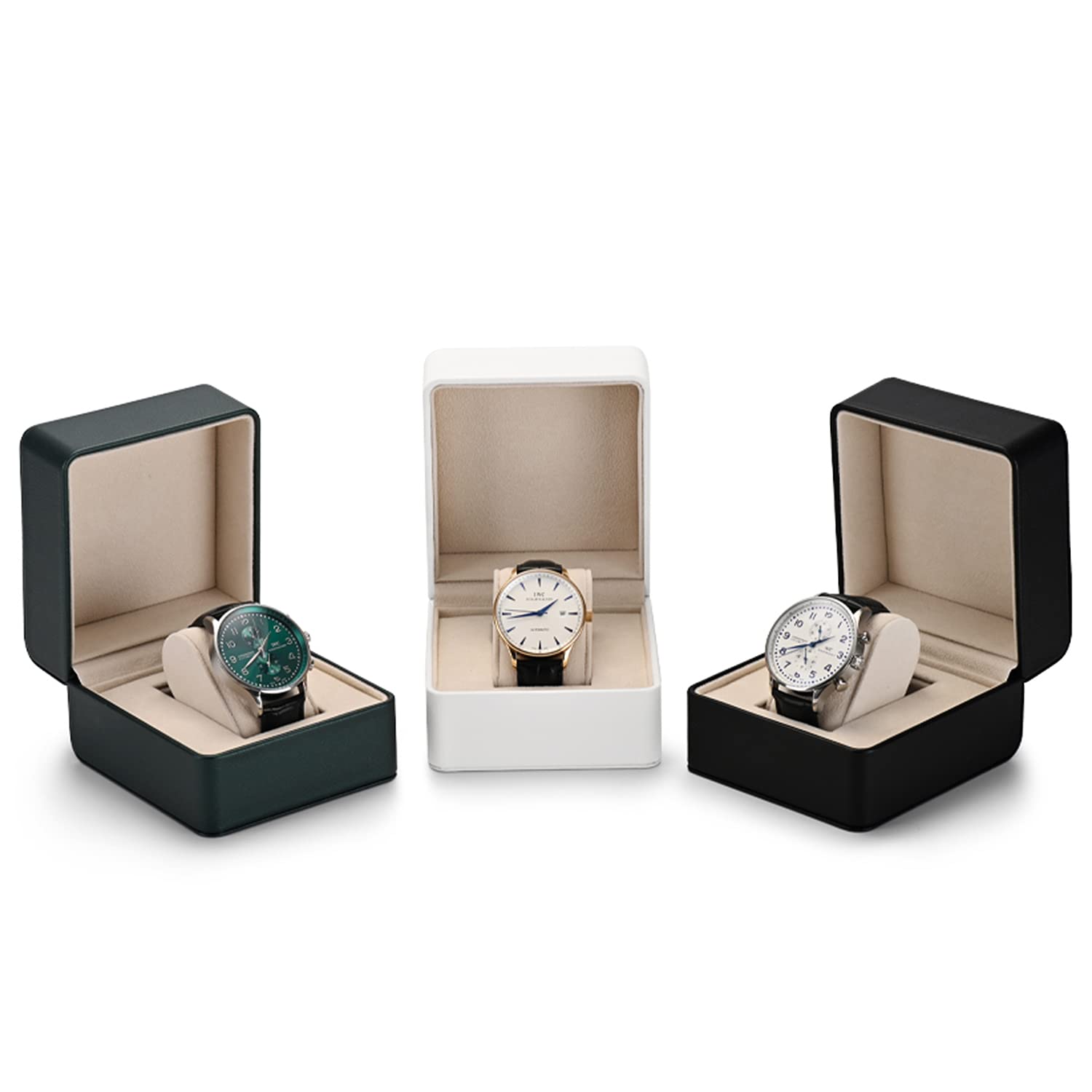 Woodten Green Premium PU Leather Watch Gift Box Single Watch Storage Case with Removable Pillow Wristwatch Box(Green)