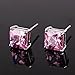 GULICX Silver Tone 7mm Square Cubic Zirconia Stud Huggie Earrings Pink for Girl Women