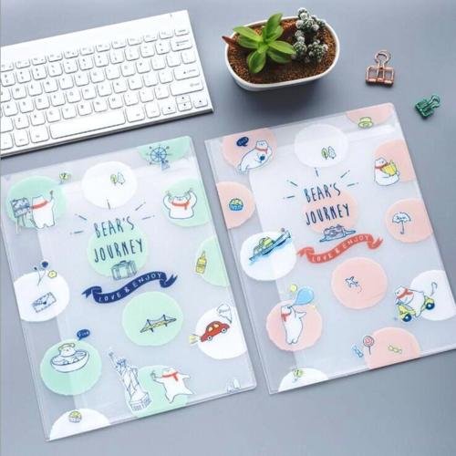 4 PcsBear's Journey 6 Layers Pockets Document File Folder Study Organizer Bag Paper School Office Supplies Storage