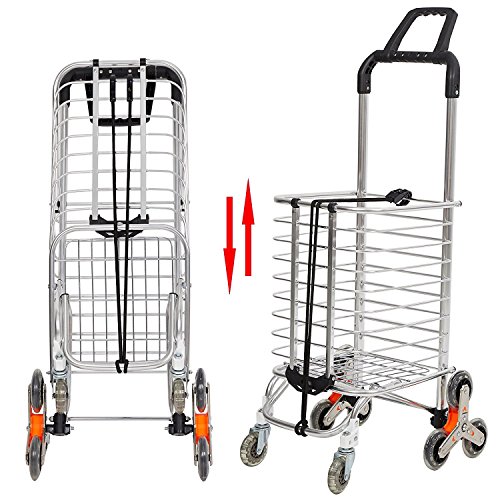 Livebest Geocery Folding Shopping Cart with Swivel Wheels-Stair Climber Dolly,Aluminium,110lbs