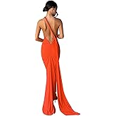 Suillty Women's Sexy Oblique Shoulder Backless Maxi Dress Ruched Back Strap Sleeveless Party Cocktail Long Dresses Bodycon