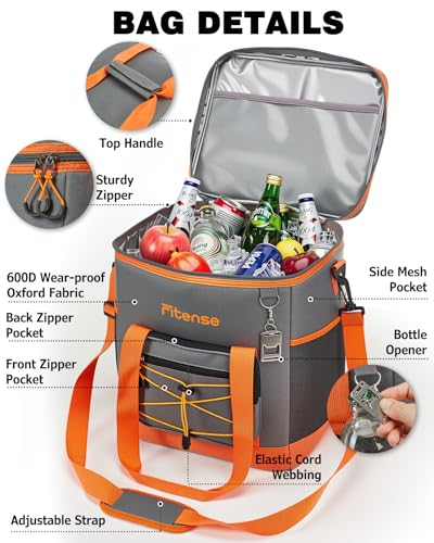Fitense Insulated Cooler Box for Women Men - 20/33L Collapsible Cool Bag Lunch Box, 4-Layer Leakproof Cooler Bag, Portable Ice Chests Lunch Bag for Beach, Travel, Picnic, Grocery, Kayaking