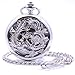 Antique Silver Dragon and Phoenix Hand-Wind Mechanical Pocket Watch, Mens Womens Pocket Watch with Chain + Box