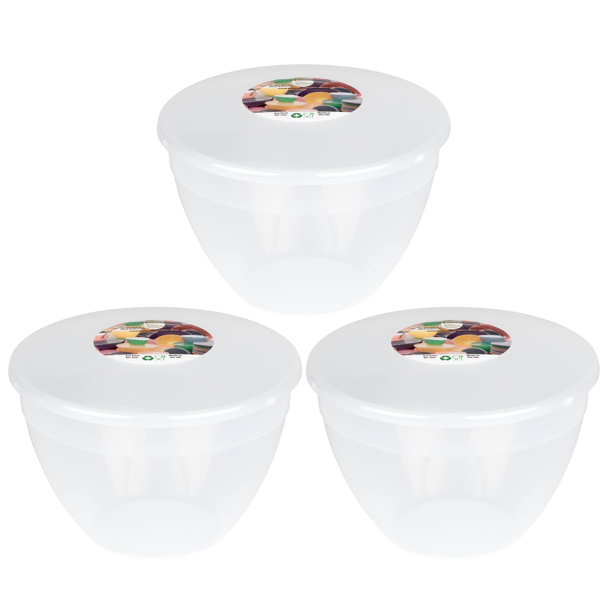 Just Pudding Basins Clear 2 Pint 1.14lt Basin (3 Pack) Food Safe 1 Litre Plastic Bowls and Lids