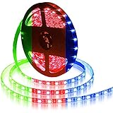 ALITOVE 16.4ft 5050 SMD RGB LED Flexible Strip Enhance to VHB Foam Tape, 5M RGB Color Changing LED Ribbon Light Black PCB 300 LEDs DC 12V Waterproof IP65 for Home Garden Commercial Area Lighting