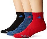 adidas Men's Cushioned Quarter Socks (3 Pack), Ray Red/Ray Blue/Grey Marl/Black, Large