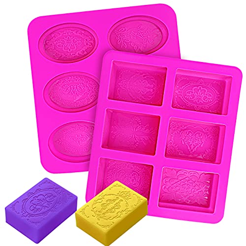 Mity rain 6-Cavity Lace Soap Molds--Mixed Patterns-- Rectangle & Oval Silicone Soap Making kit Molds, Lotion Soap Bar Molds for Homemade Craft,Candy,Candle Making,Ice Cube Tray