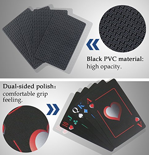 Joyoldelf Creative Playing Cards, Plastic PVC Waterproof Poker Deck of Cards with Black Backing in Box for Cardistry, Magic Trick and Party (Black) (Black) Joyoldelf Creative Playing Cards, Plastic PVC Waterproof Poker Deck of Cards with Black Backing in Box for Cardistry, Magic Trick and Party (Black) (Black)