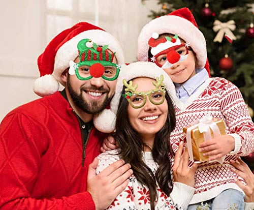 Kiddokids 9 Christmas Party Fancy Glitter Glasses Frames for Xmas Prop Photo Booth Party Favors.