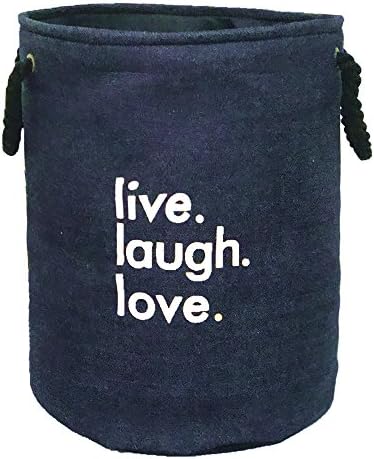 Linen Folding Cylindric Storage Baskets with Two Handles-Storage Bin for Kids Toys,Laundry Clothing,Books(13.8"diameter17.7"height)(MAZARINE)