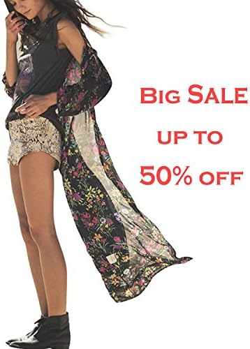 Womens Long Beach Cover up - Sexy Floral Chiffon Swimsuits Bikini Cover ups Wear Swimwear Coverups Beachwear Bikinis Swim Cover-up (Small, Black)